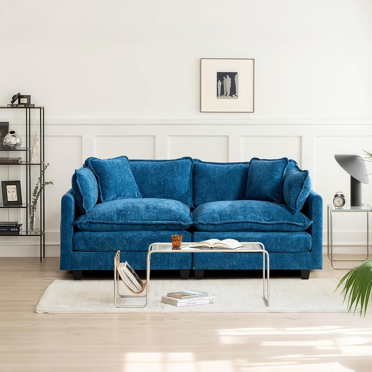 Sofá Modular Modular de 380.0 cm en Forma de L, sofás Convertibles de Gran tamaño, sofá de felpilla de 4 plazas con Asiento Profundo SleeperCloud con Almohadas y 2 otomanas para Sala de