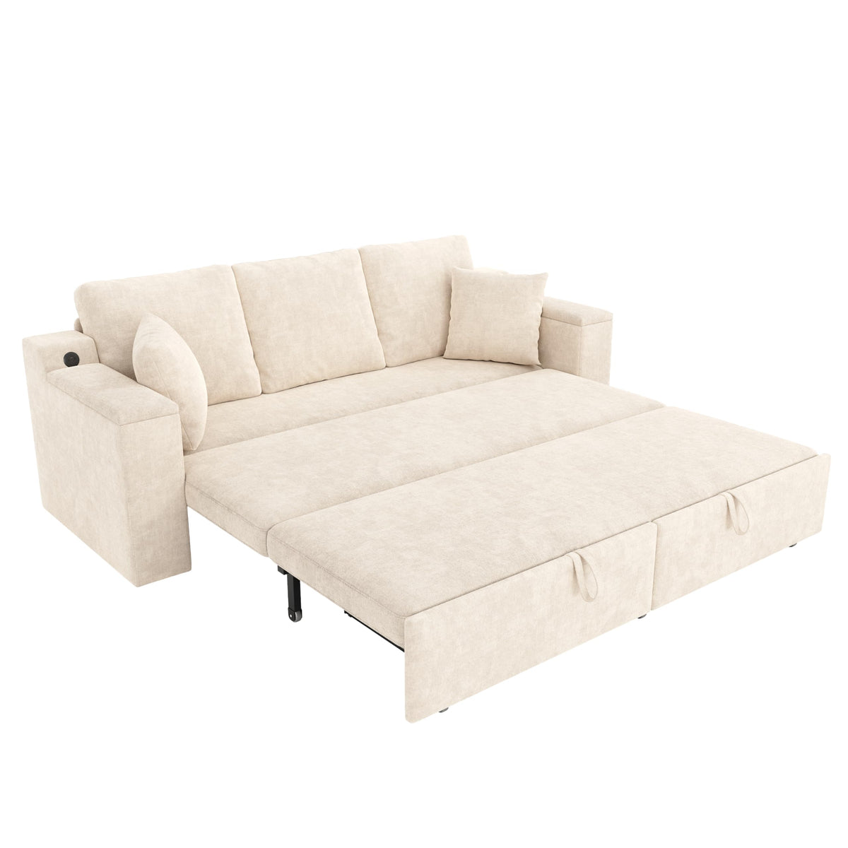 Sofá cama de 210 cm, multifuncional, 3 plazas, con función de dormir, sofá cama extensible, sofá con espacio de almacenamiento, reposabrazos y puerto de carga USB, para salón y dormitorio, color