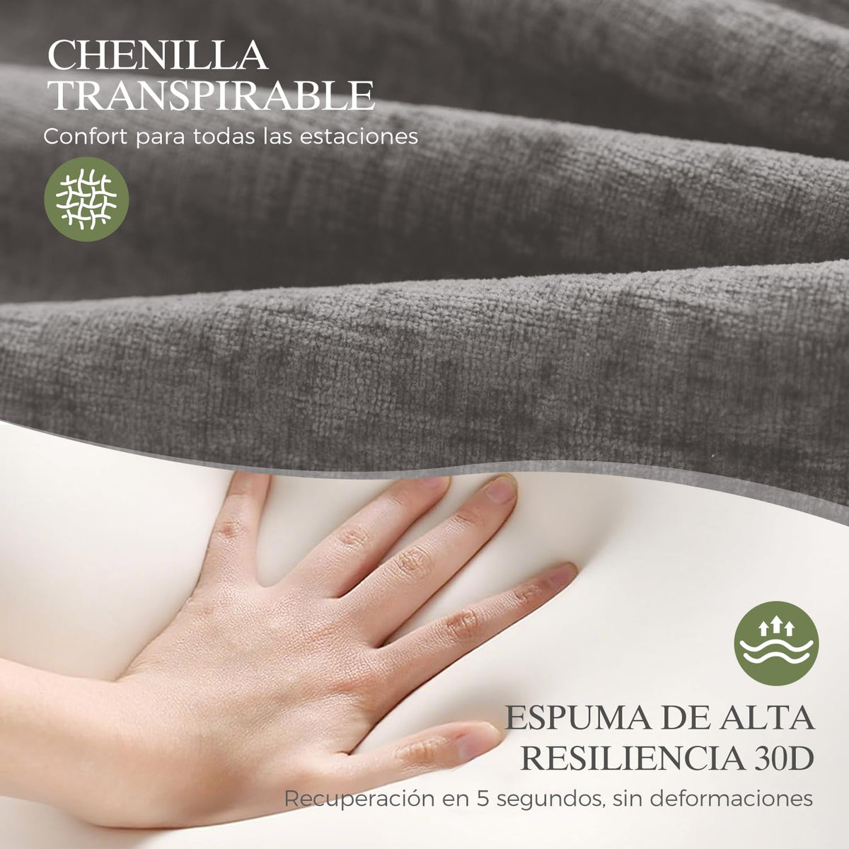 ELUCHANG Sofá Nube Modular 256cm, Sofá de 3 Plazas con Asiento Profundo 62cm, Montaje sin Herramientas, Sofá Moderno de Chenilla para Salón y Habitación, Gris Perla