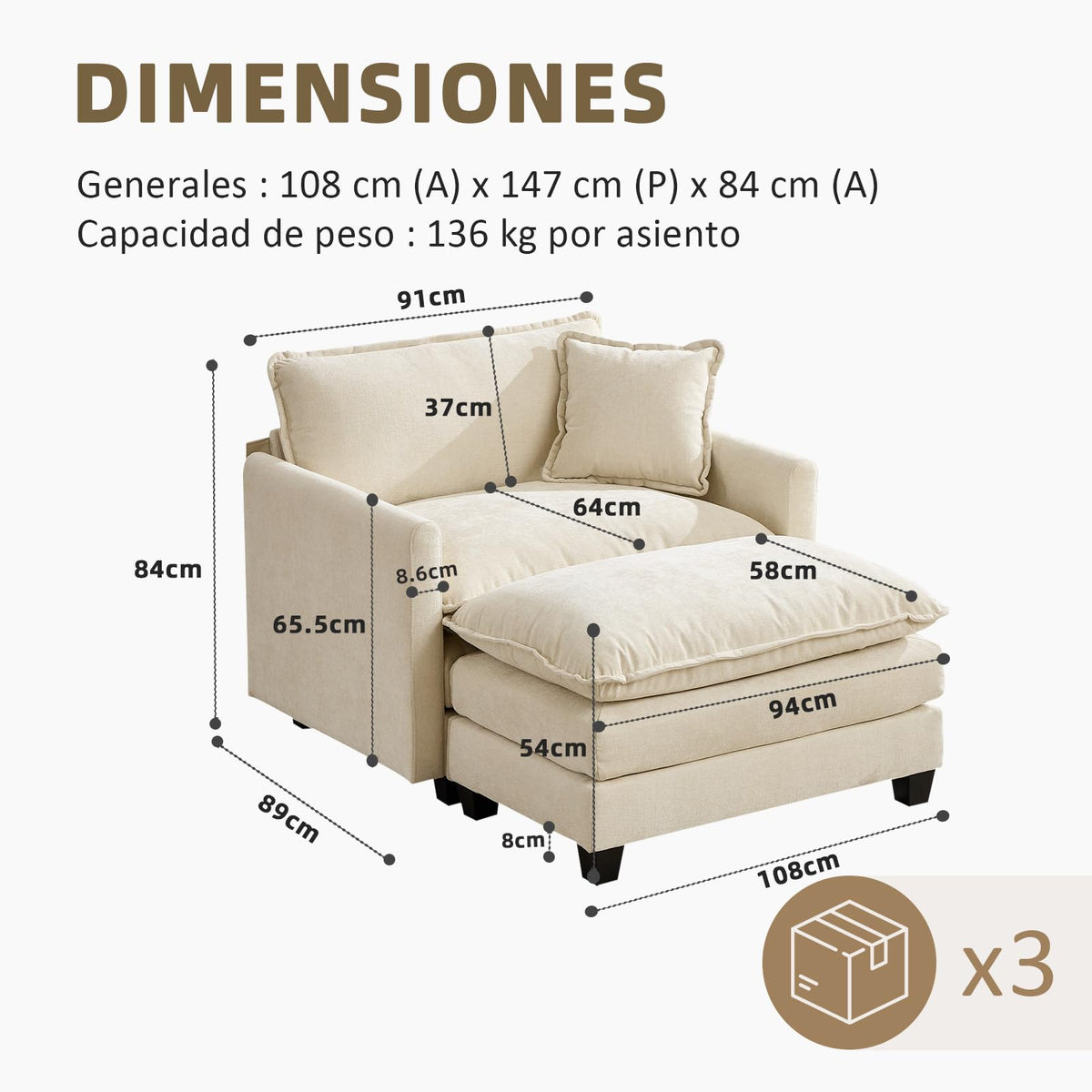 Sofá Modular Modular de 380.0 cm en Forma de L, sofás Convertibles de Gran tamaño, sofá de felpilla de 4 plazas con Asiento Profundo SleeperCloud con Almohadas y 2 otomanas para Sala de