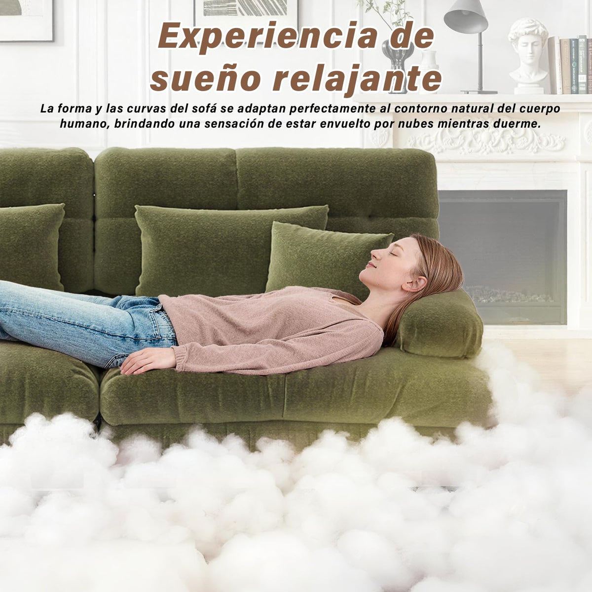 SoarFlash Sofá U Modular de 4 plazas para salón Moderno, sofá Nube de Tela Chenille con reposabrazos, Color Amarillo, 145×406 cm