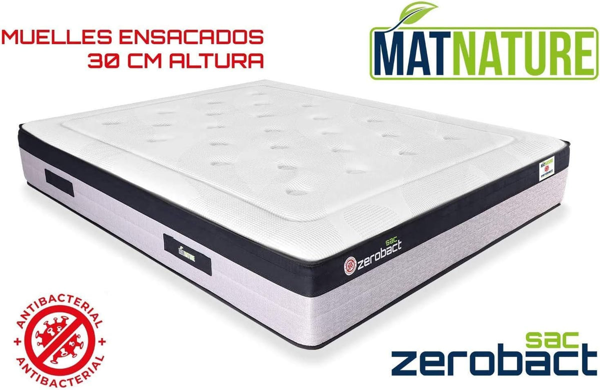 Matnature | Zerobact Sac | Colchón Viscoelástico | Muelles Ensacados | Gran Firmeza y Adaptabilidad Premium | Altura 30 cm | Antideslizante y Antibacterial (135 x 190 cm)