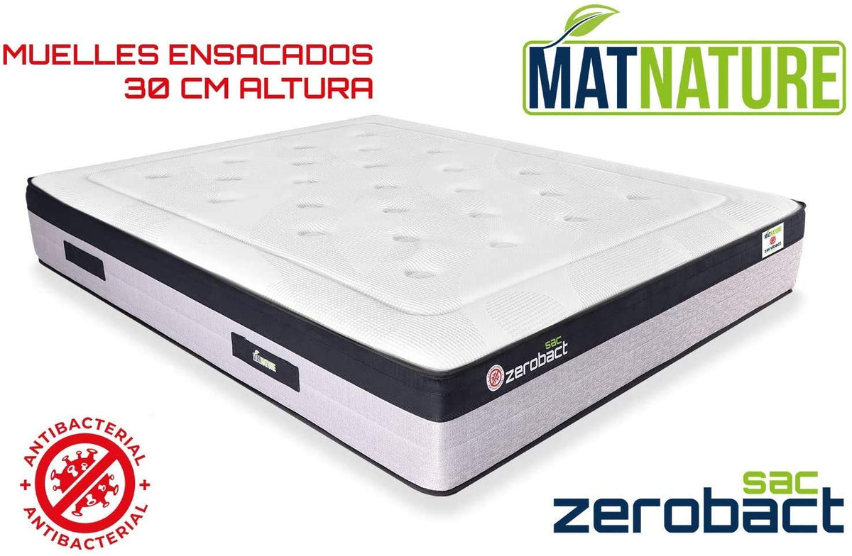 Matnature | Zerobact Sac | Colchón Viscoelástico | Muelles Ensacados | Gran Firmeza y Adaptabilidad Premium | Altura 30 cm | Antideslizante y Antibacterial (135 x 190 cm)