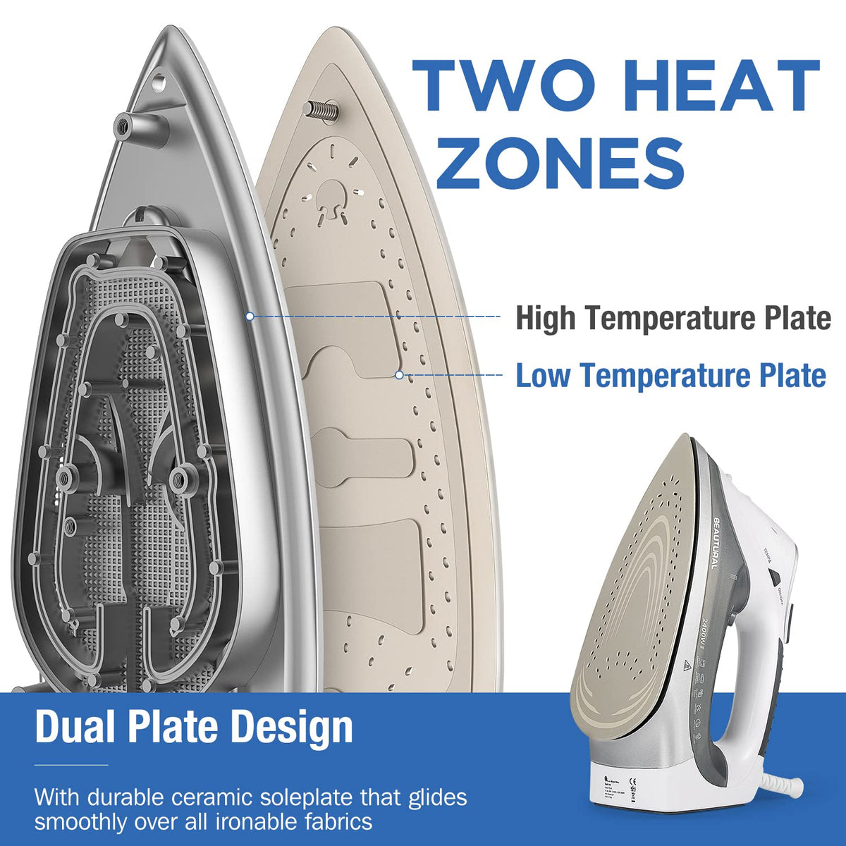 BEAUTURAL Plancha Ropa a Vapor con Dial de Termostato de Precisión, 2600W