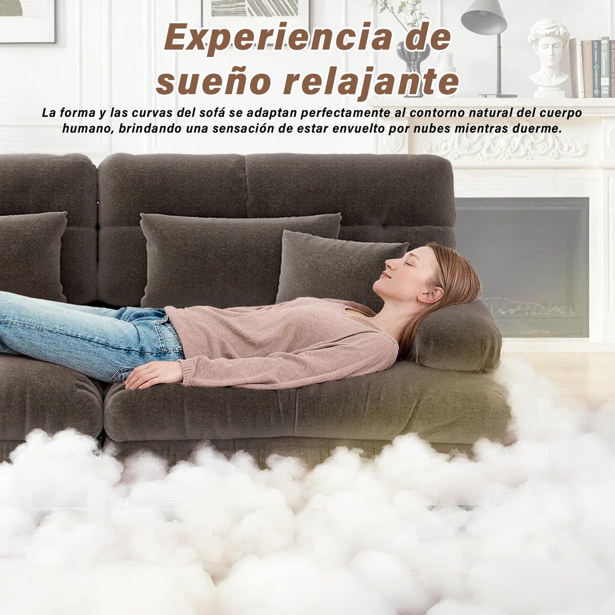 SoarFlash Sofá U Modular de 4 plazas para salón Moderno, sofá Nube de Tela Chenille con reposabrazos, Color Amarillo, 145×406 cm