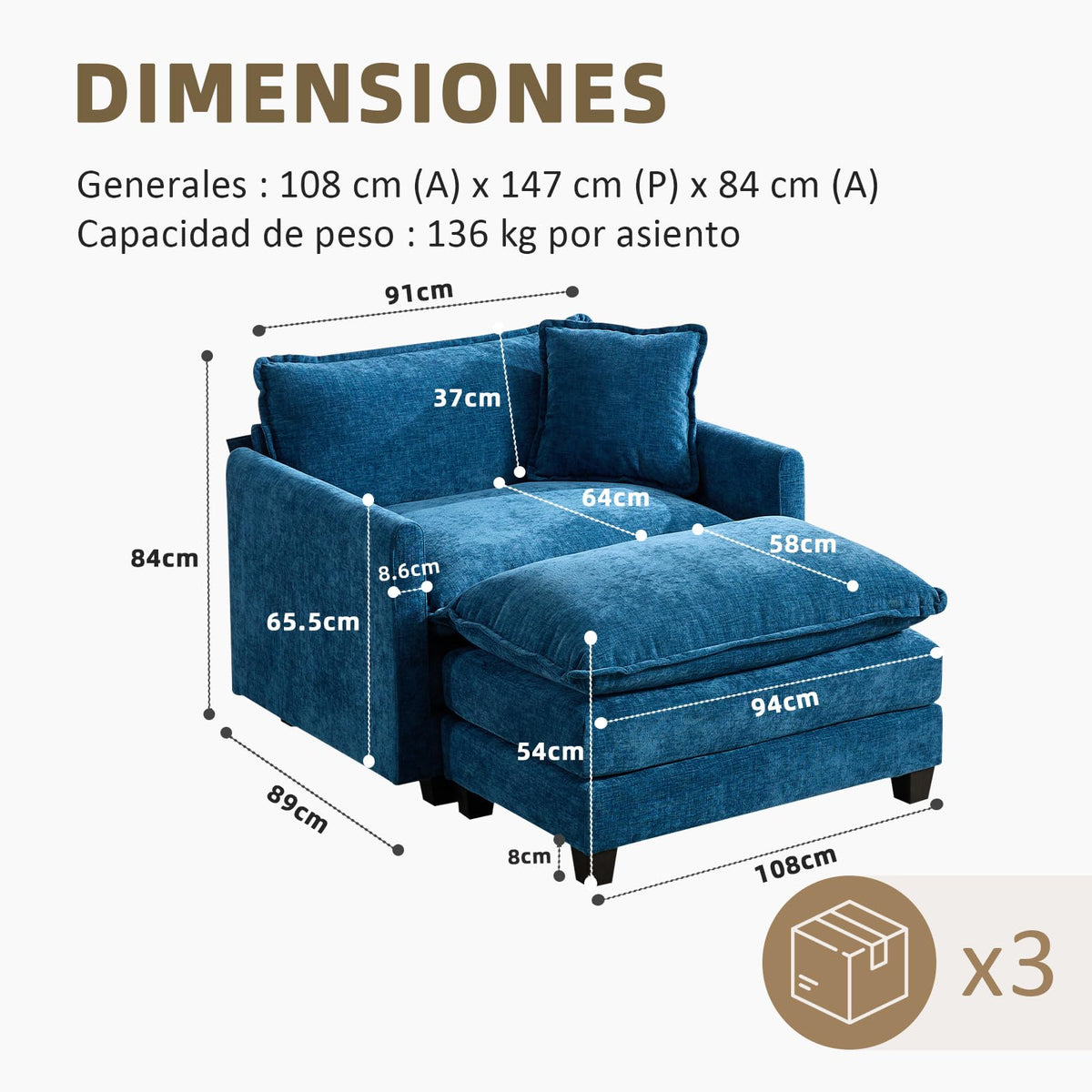 Sofá Modular Modular de 380.0 cm en Forma de L, sofás Convertibles de Gran tamaño, sofá de felpilla de 4 plazas con Asiento Profundo SleeperCloud con Almohadas y 2 otomanas para Sala de