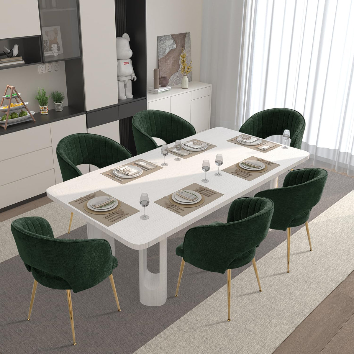 Juego de 6 sillas de comedor de terciopelo, sillas tapizadas con reposabrazos, patas doradas, sillas de cocina, para salón, dormitorio, oficina (6, blanco crema)