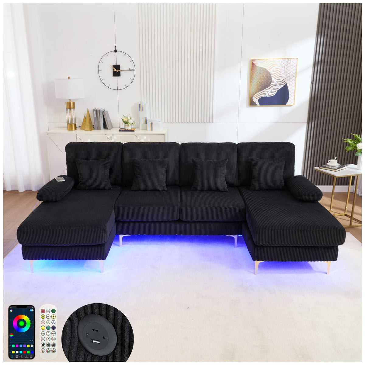 Sapgaks Sofá Seccional en U Moderno,Sofá 4 plazas,Mueble Acolchado de diseño Moderno,Tela de Chenilla (Beige)