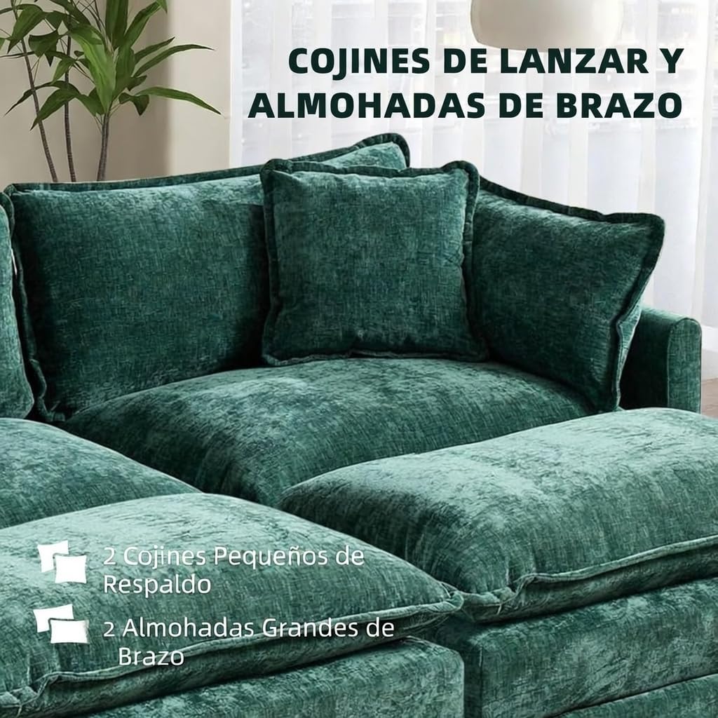 Sofá Modular Modular de 380.0 cm en Forma de L, sofás Convertibles de Gran tamaño, sofá de felpilla de 4 plazas con Asiento Profundo SleeperCloud con Almohadas y 2 otomanas para Sala de