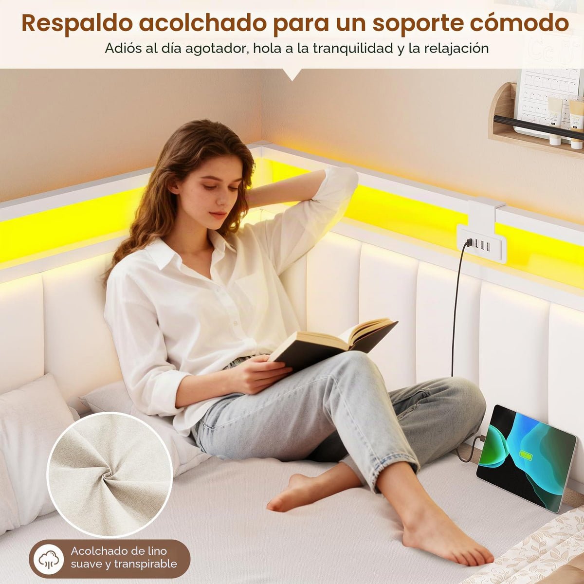 DICTAC Cama Tapizada Sofá Cama 90 x 190 cm con iluminación LED y Toma USB,Camas Juvenil con 2 cajones de Almacenamiento, Estructura de Cama de 90x190 con somier de láminas de Metal, Gris Oscuro