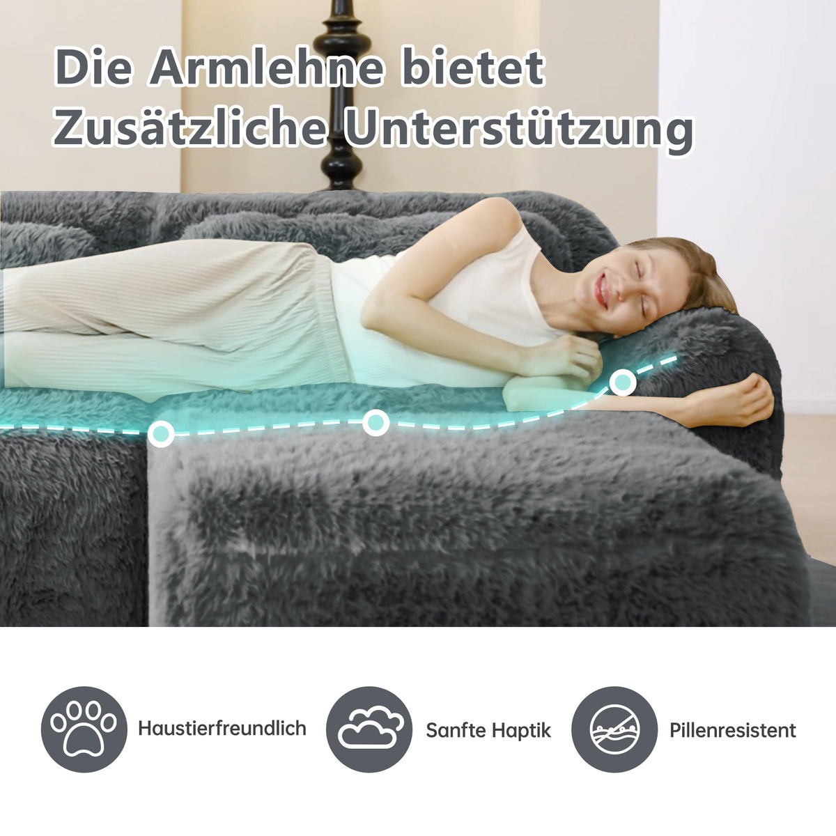 Sofá modular combinable en forma de L de 4 plazas, tejido de felpa con cojines, espuma de alta elasticidad, diseño chaise longue para salón o dormitorio (negro)