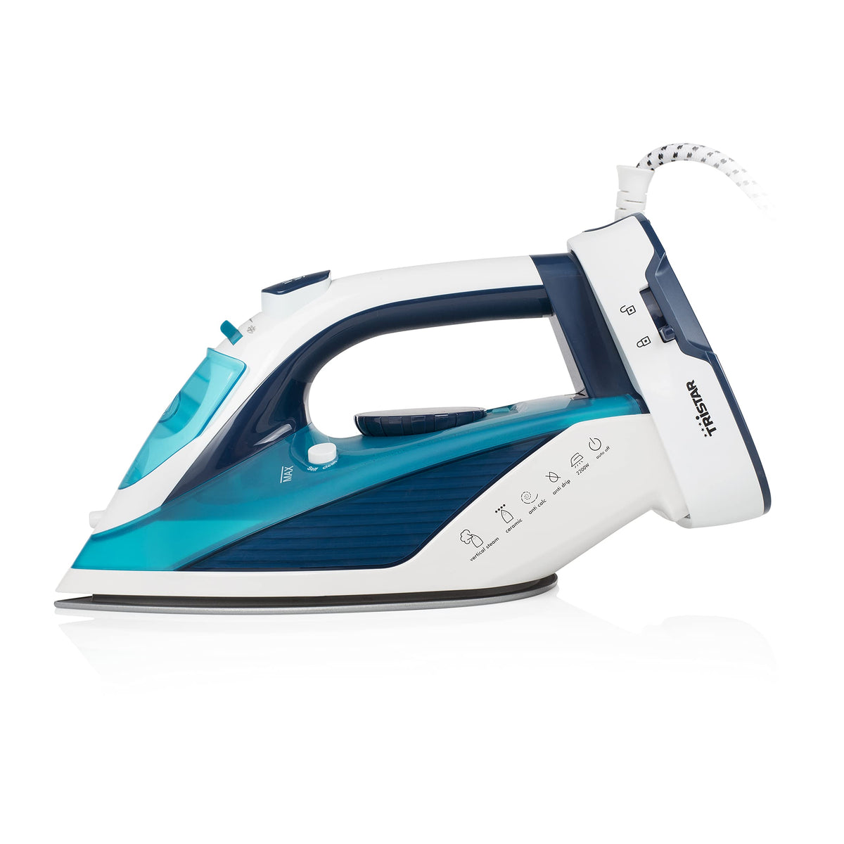 Tristar Plancha de Vapor, 2000 W, Suela de Cerámica, Ajustable, Vertical, Golpe hasta 70 g/min, Función de Autolimpieza, Depósito de Agua de 210 ml, Cable de 1,9 m, ST-8300, Azul
