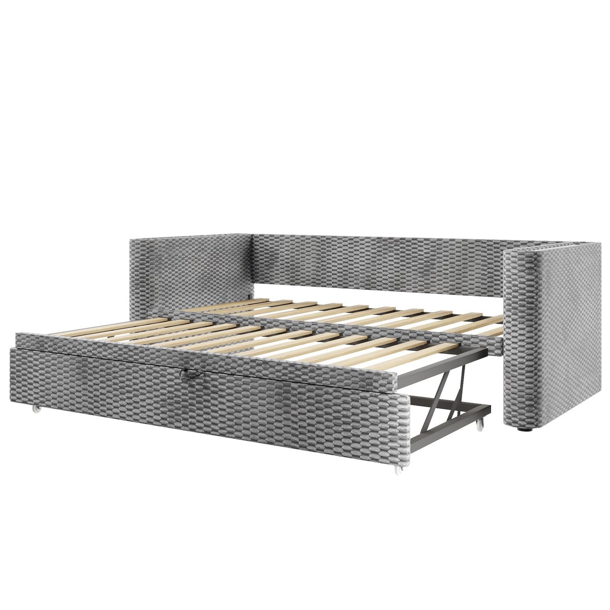Moimhear Cama de día, diván cama, sofá cama, diseño de cama extensible multifuncional con tira de luz LED, somier de listones (sin colchón), terciopelo (beis, 90 x 200 cm+180 x 200 cm)