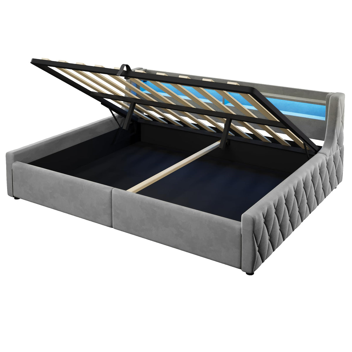 Cama con plataforma de terciopelo 90 x 200 cm, con espacio de almacenamiento hidráulico e iluminación LED (color crema, 90 x 200 cm)
