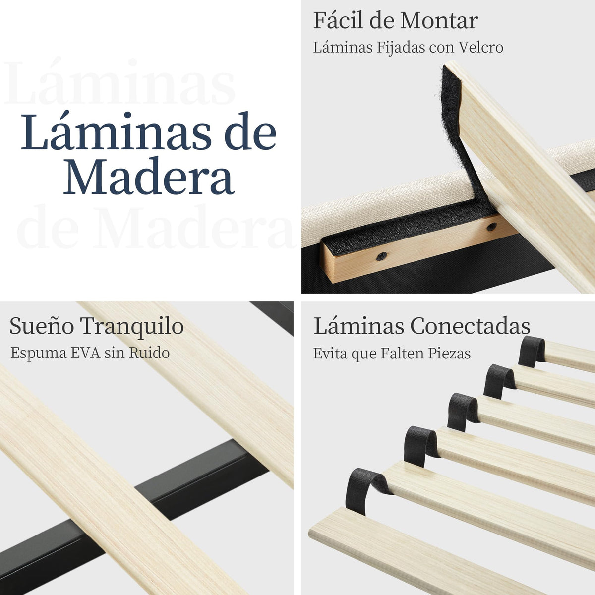 Yaheetech Cama Doble Tapizada 140 x 200cm con Somier de Lamas con Cabecero Rayado Moderno Estructura de Madera y Metal Marco de Cama para Adultos 2 Personas Beige