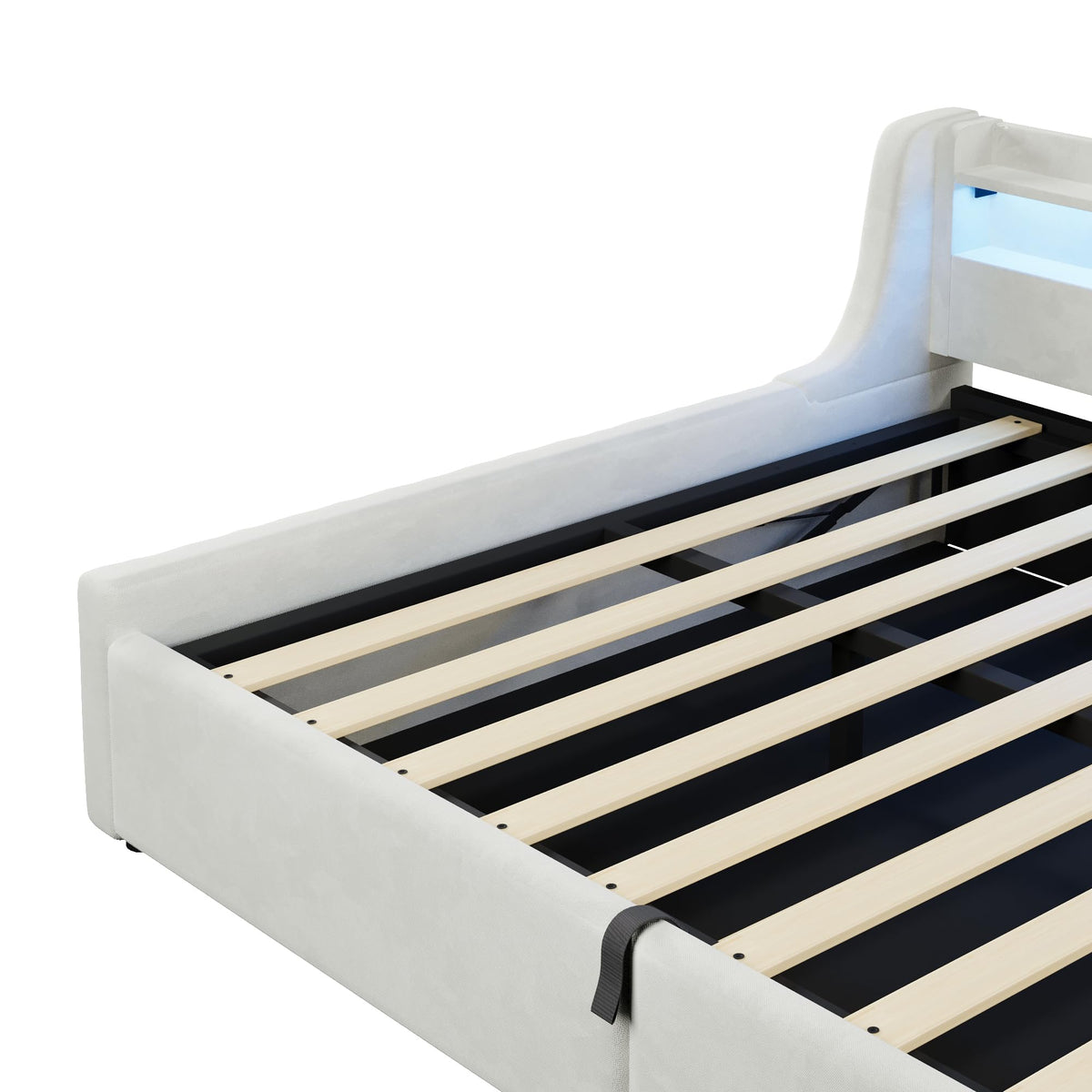 Cama con plataforma de terciopelo 90 x 200 cm, con espacio de almacenamiento hidráulico e iluminación LED (color crema, 90 x 200 cm)