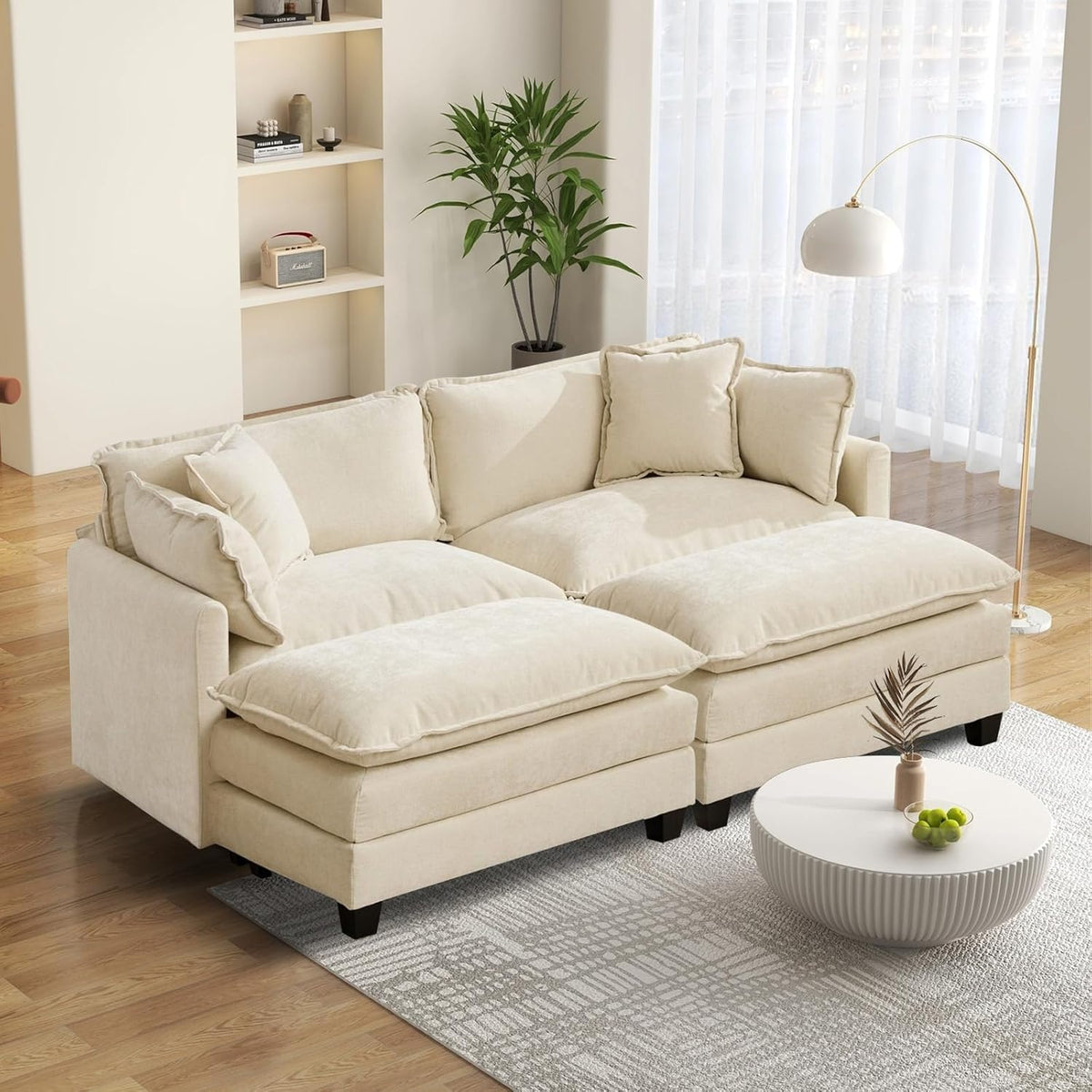 Sofá Modular Modular de 380.0 cm en Forma de L, sofás Convertibles de Gran tamaño, sofá de felpilla de 4 plazas con Asiento Profundo SleeperCloud con Almohadas y 2 otomanas para Sala de