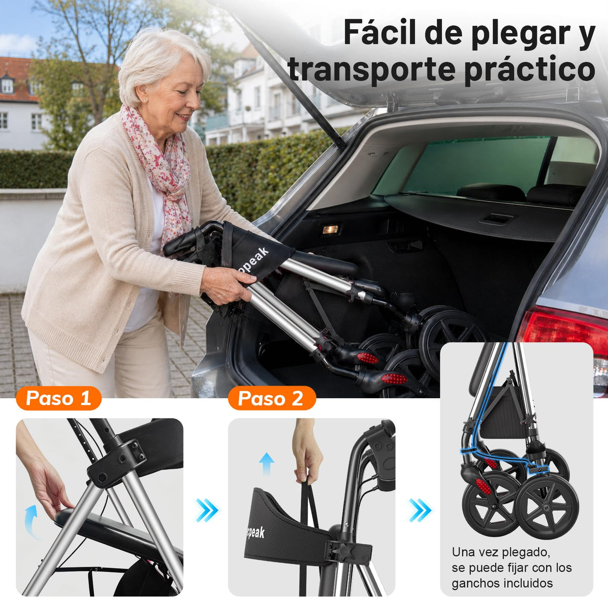 R4 Andador Plegable de 4 Ruedas con Asiento