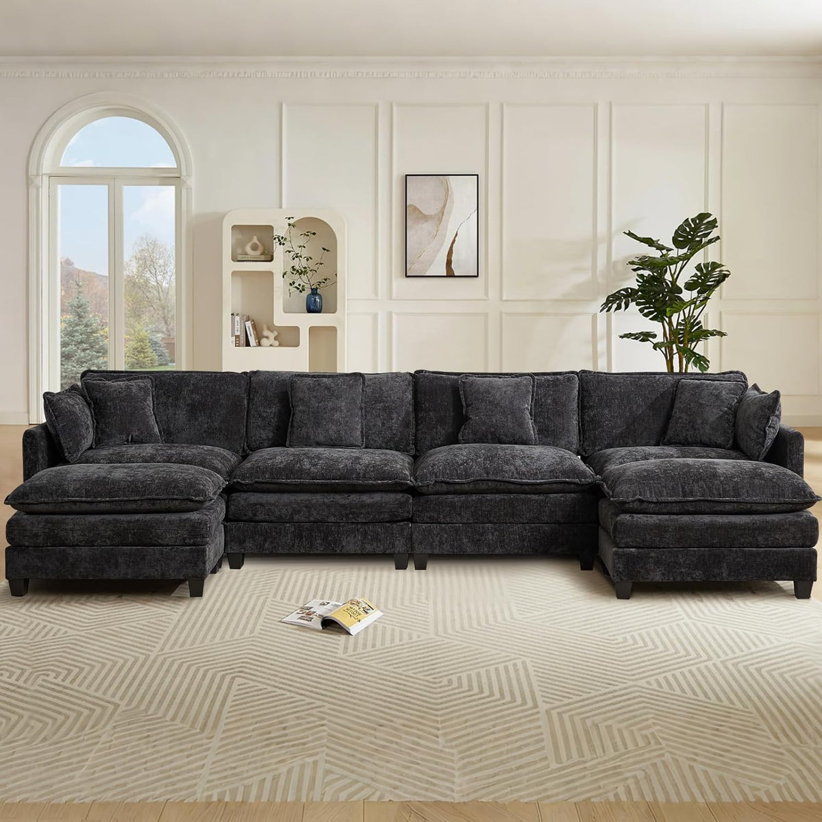 Sofá Modular Modular de 380.0 cm en Forma de L, sofás Convertibles de Gran tamaño, sofá de felpilla de 4 plazas con Asiento Profundo SleeperCloud con Almohadas y 2 otomanas para Sala de