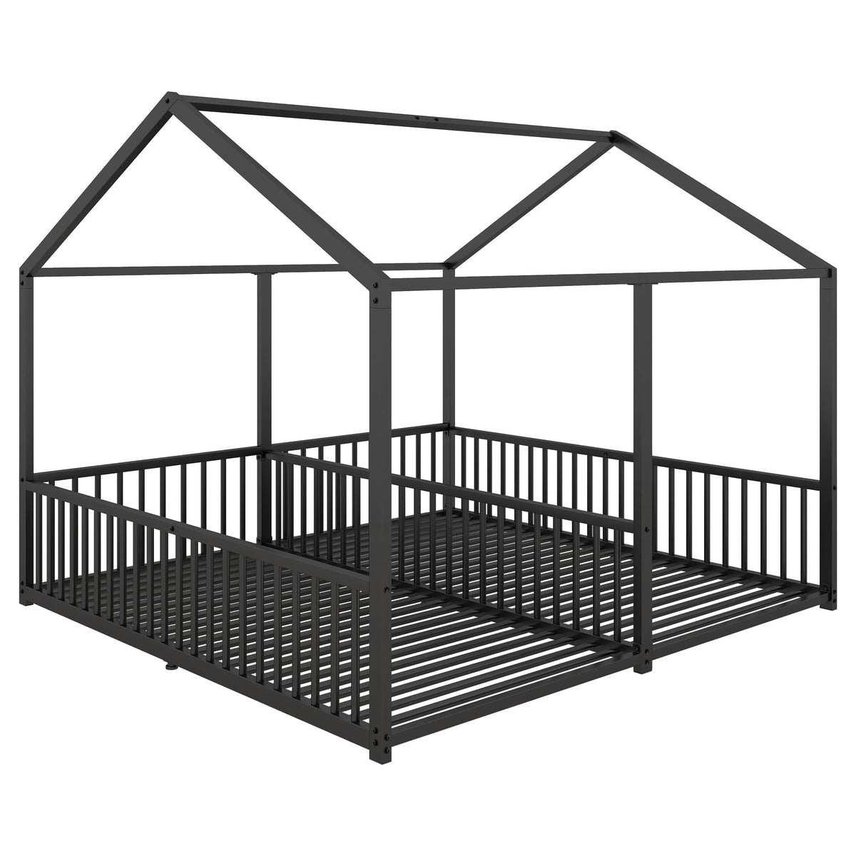 Cama infantil de 90 x 200 cm, dos camas de 90 cm con protección anticaídas, cama doble con modelado de casa, marco de hierro, color blanco, ideal para 2 niños