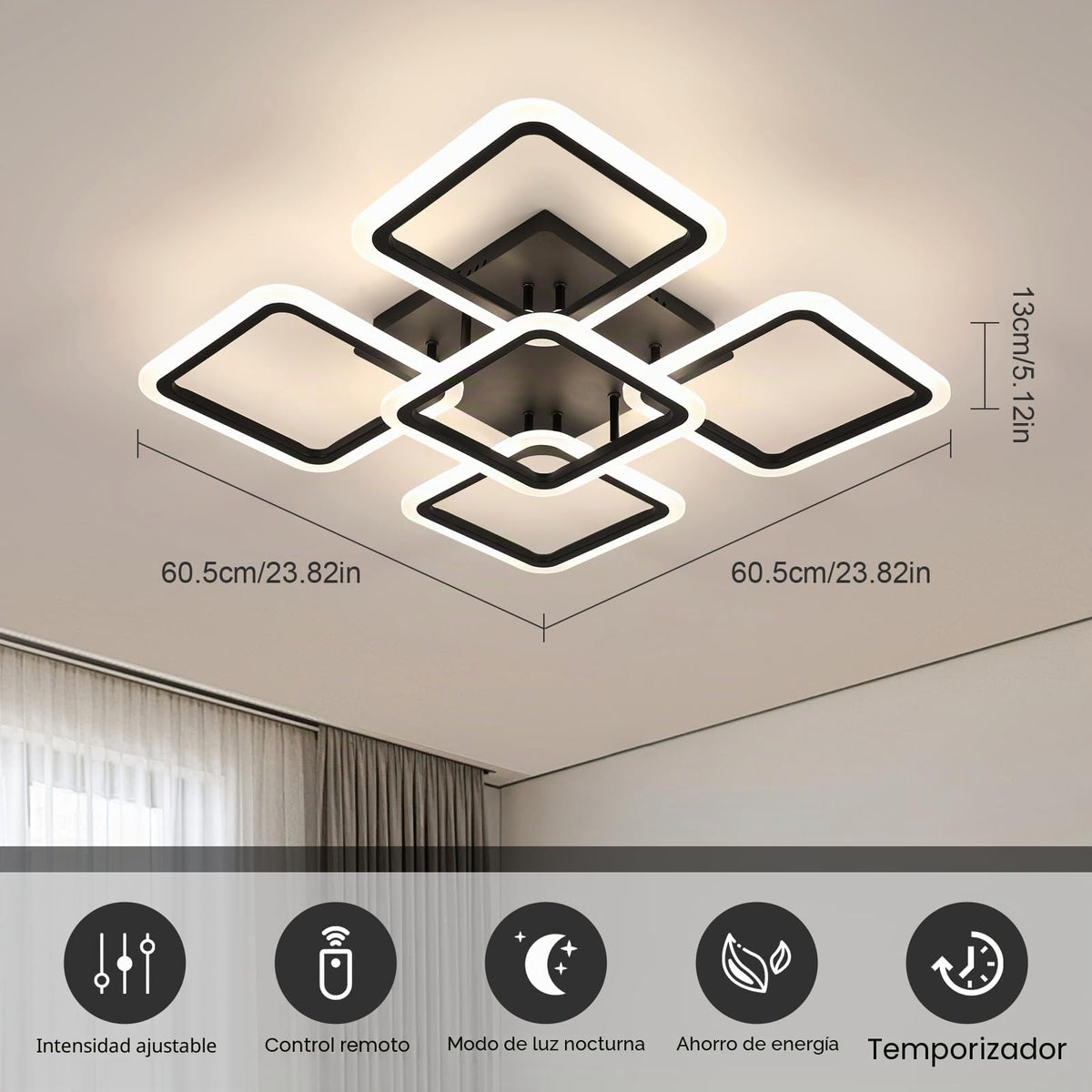 Riserva Plafon Techo LED Regulable 48W, Forma de Corazón, 3000K-6500K, Oro