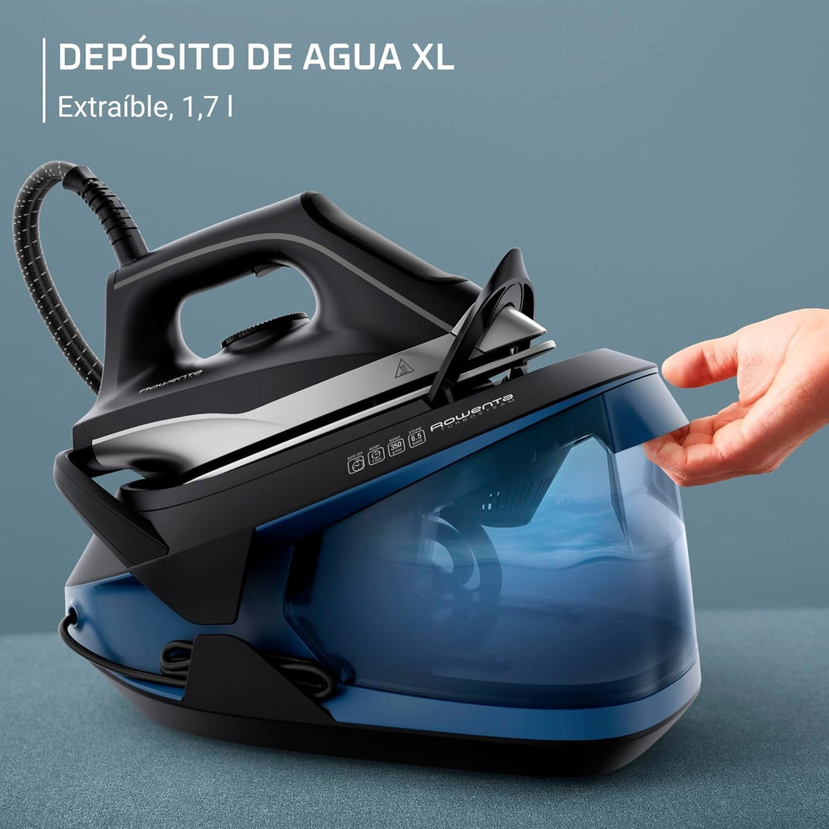 Rowenta Turbosteam, Centro de planchado, Golpe vapor 350g/min, Negro/Azul