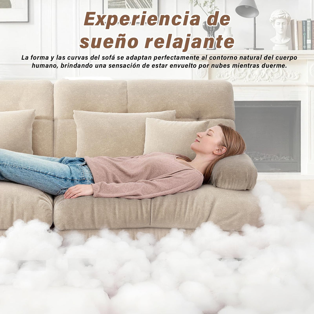 SoarFlash Sofá U Modular de 4 plazas para salón Moderno, sofá Nube de Tela Chenille con reposabrazos, Color Amarillo, 145×406 cm