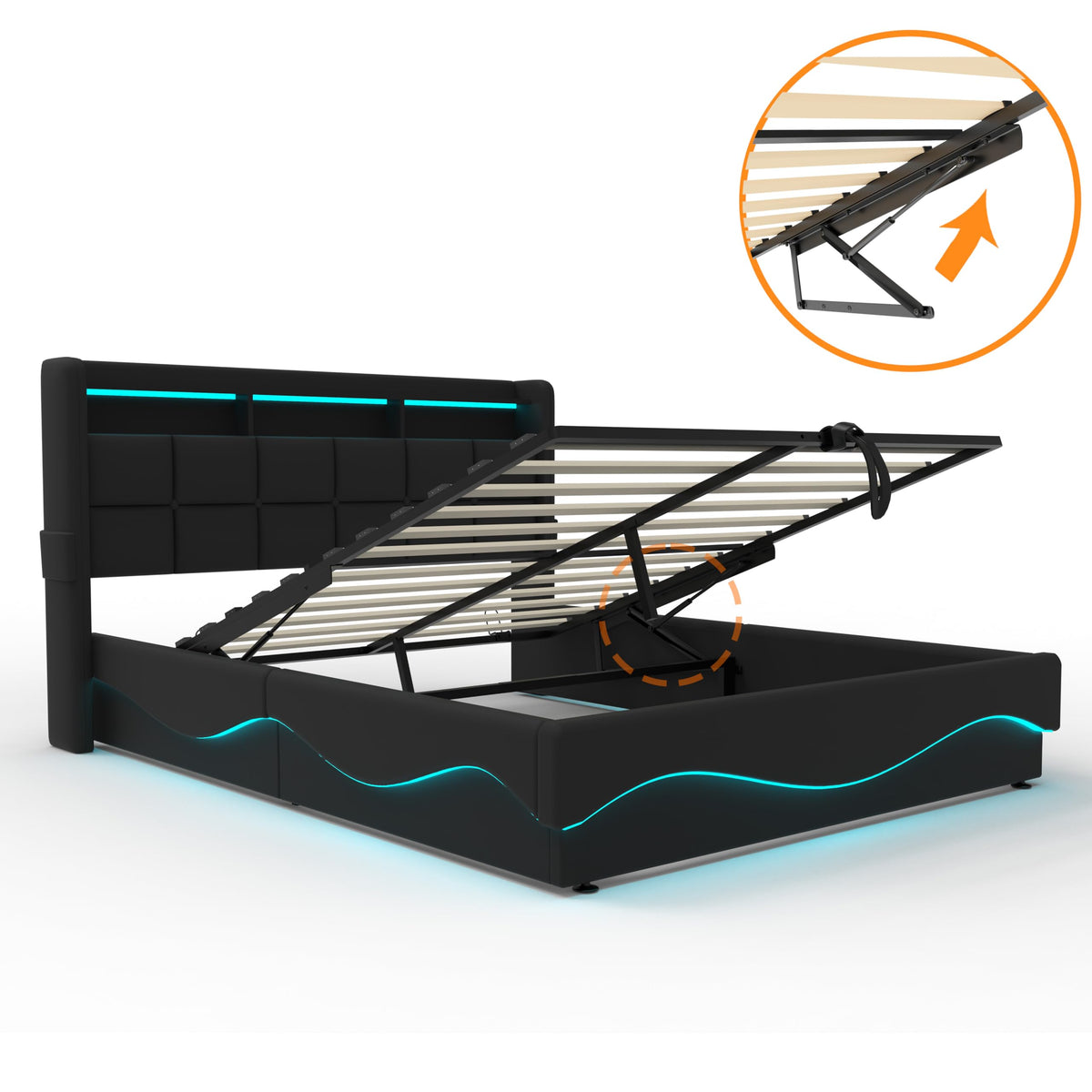 Estructura de Cama de Cuero 160x200cm con Carga USB Type-C, Blanco