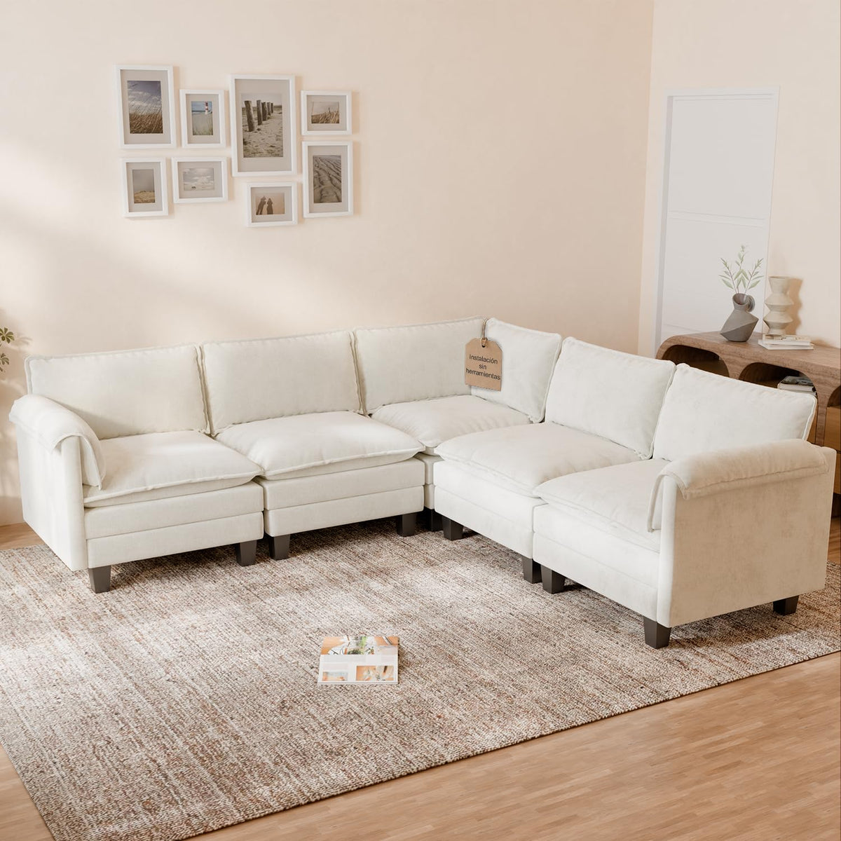ELUCHANG Sofá Nube Modular 256cm, Sofá de 3 Plazas con Asiento Profundo 62cm, Montaje sin Herramientas, Sofá Moderno de Chenilla para Salón y Habitación, Gris Perla