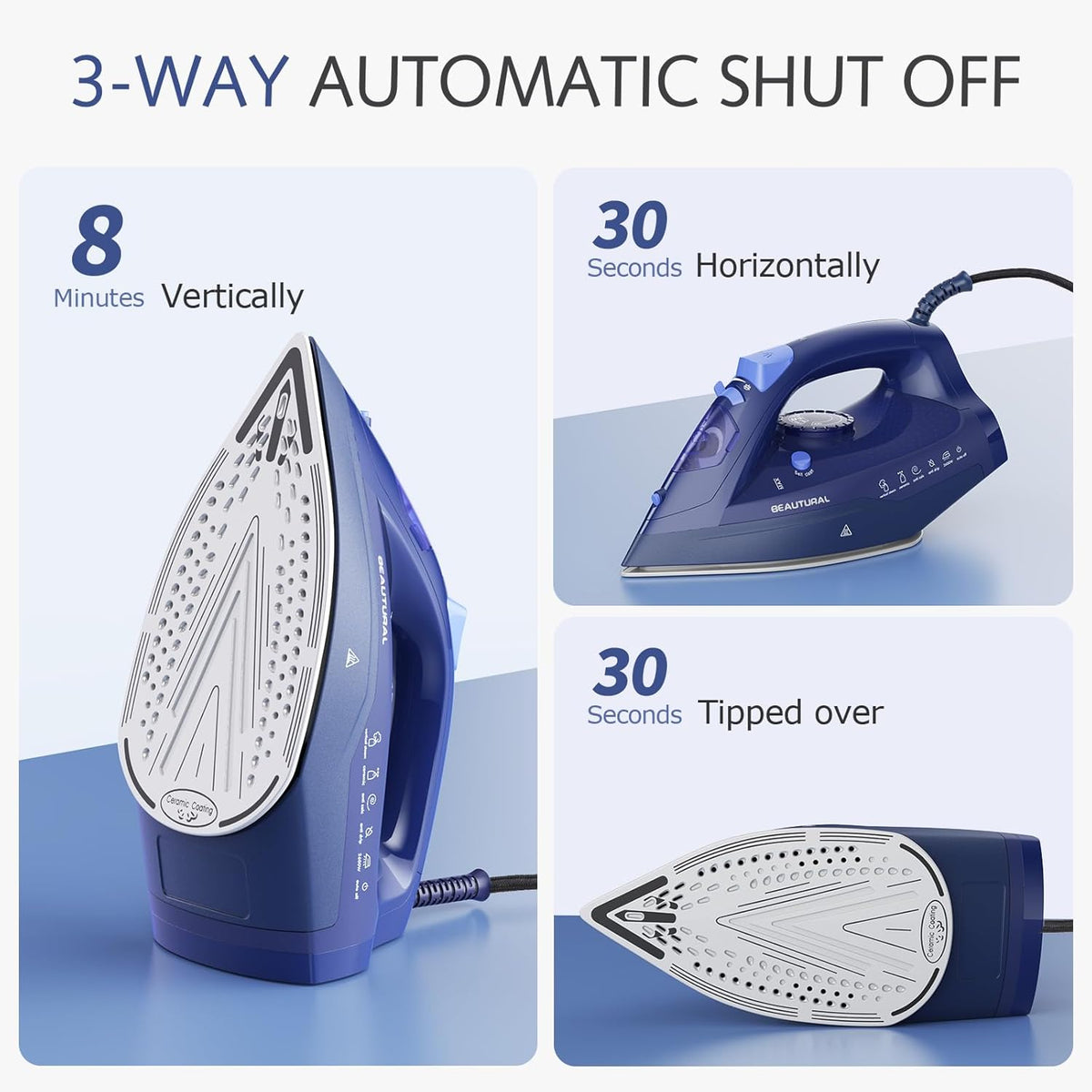 BEAUTURAL Plancha Ropa a Vapor con Dial de Termostato de Precisión, 2600W