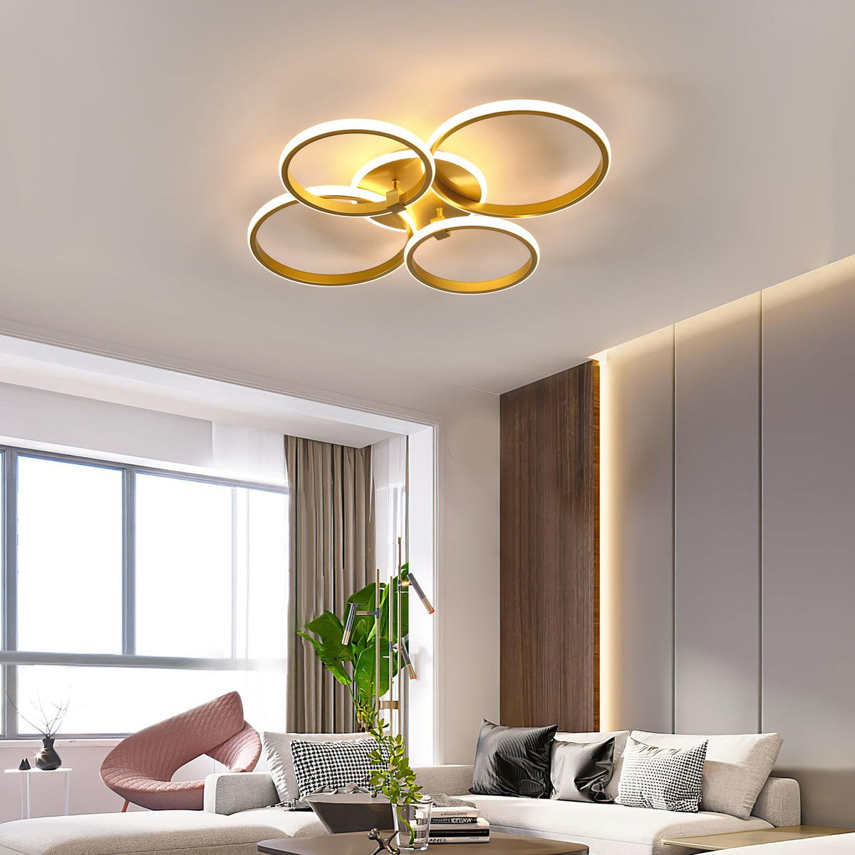Riserva Plafon Techo LED Regulable 48W, Forma de Corazón, 3000K-6500K, Oro