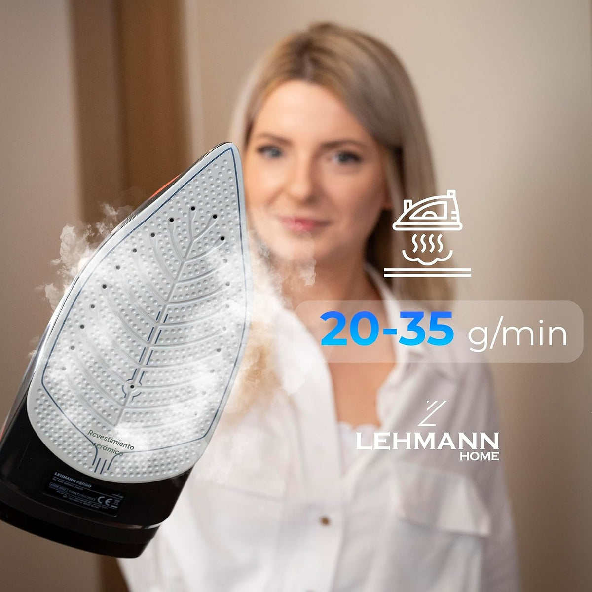 LEHMANN LGOIR-2632 Plancha de Vapor Inalámbrica 3000W, Plancha Ropa con Suela Cerámica, Base de Carga, Depósito 320 ml, Sistema Antigoteo, Función de Limpieza Fácil, Apta para Planchado Vertical