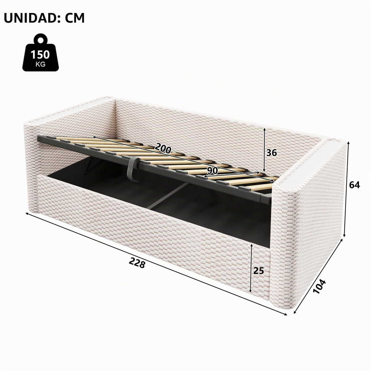Moimhear Cama de día, diván cama, sofá cama, diseño de cama extensible multifuncional con tira de luz LED, somier de listones (sin colchón), terciopelo (beis, 90 x 200 cm+180 x 200 cm)