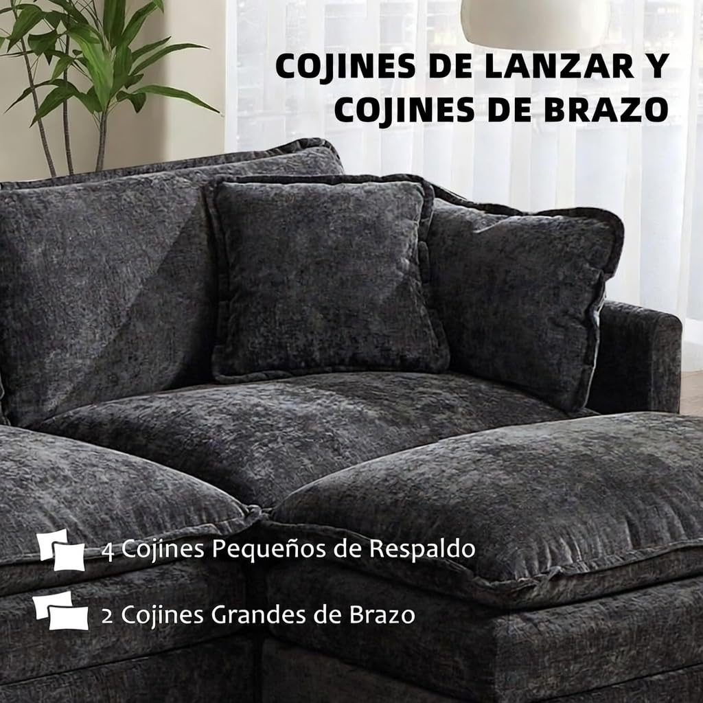 Sofá Modular Modular de 380.0 cm en Forma de L, sofás Convertibles de Gran tamaño, sofá de felpilla de 4 plazas con Asiento Profundo SleeperCloud con Almohadas y 2 otomanas para Sala de