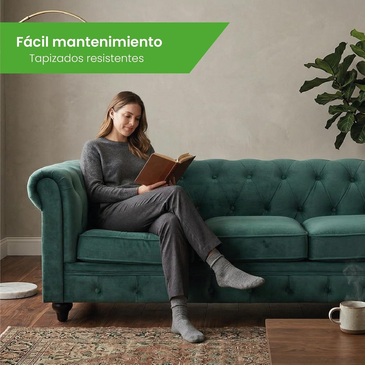 Sofá Chesterfield 3 Plazas | Terciopelo Verde Vintage