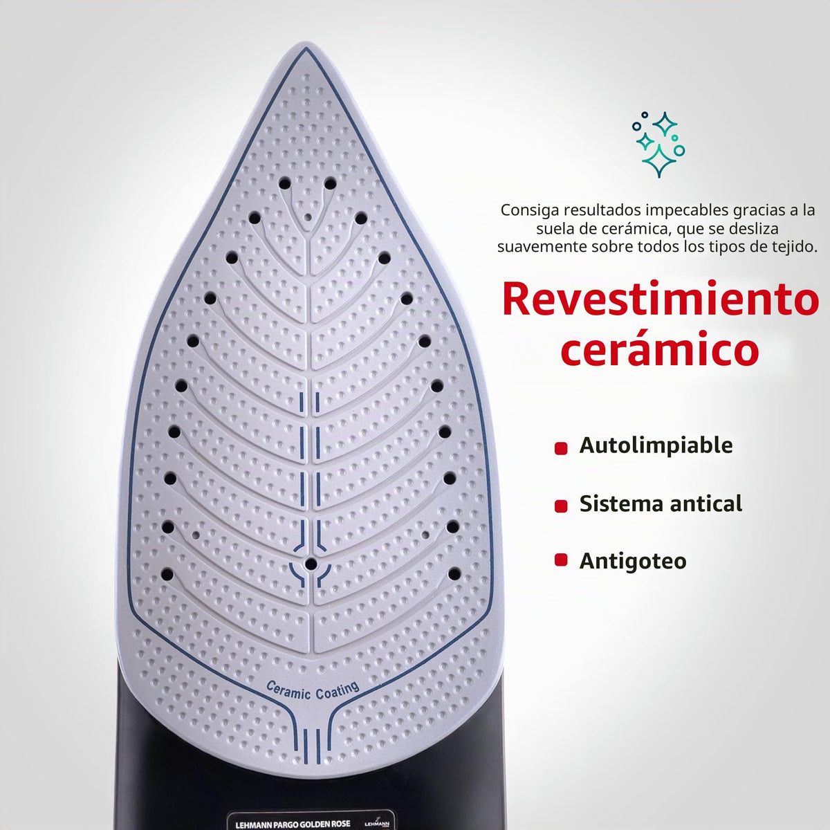 LEHMANN LGOIR-2632 Plancha de Vapor Inalámbrica 3000W, Plancha Ropa con Suela Cerámica, Base de Carga, Depósito 320 ml, Sistema Antigoteo, Función de Limpieza Fácil, Apta para Planchado Vertical