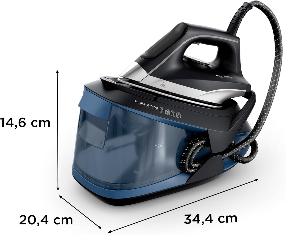 Rowenta Turbosteam, Centro de planchado, Golpe vapor 350g/min, Negro/Azul