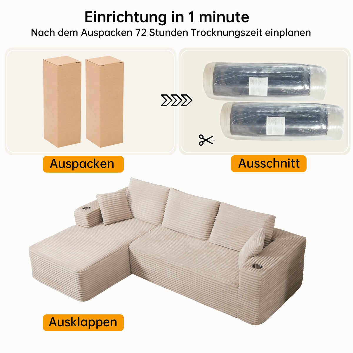 Sofa Modular sofás Comprimidos al vacío, Sofa Cama Chaise Longue 102 inch/261cm Sofá de Suelo Modular sin Estructura con Función de Dormir, Sofá para Salón o Apartamento, Negro