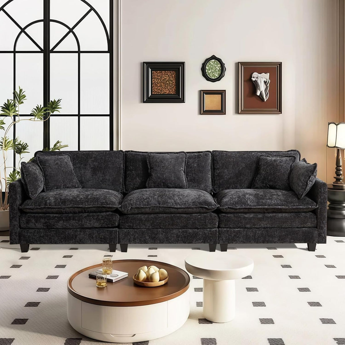 Sofá Modular Modular de 380.0 cm en Forma de L, sofás Convertibles de Gran tamaño, sofá de felpilla de 4 plazas con Asiento Profundo SleeperCloud con Almohadas y 2 otomanas para Sala de