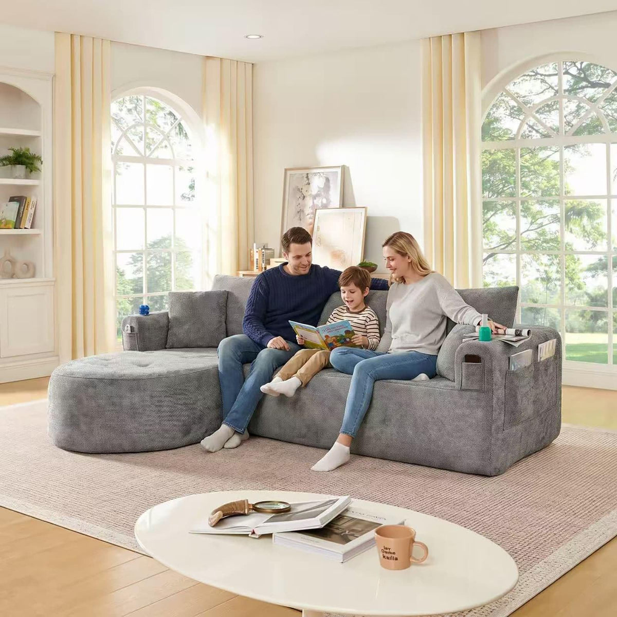KOMHTOM Sofá Chaise Longue en L con Cojines (Negro)