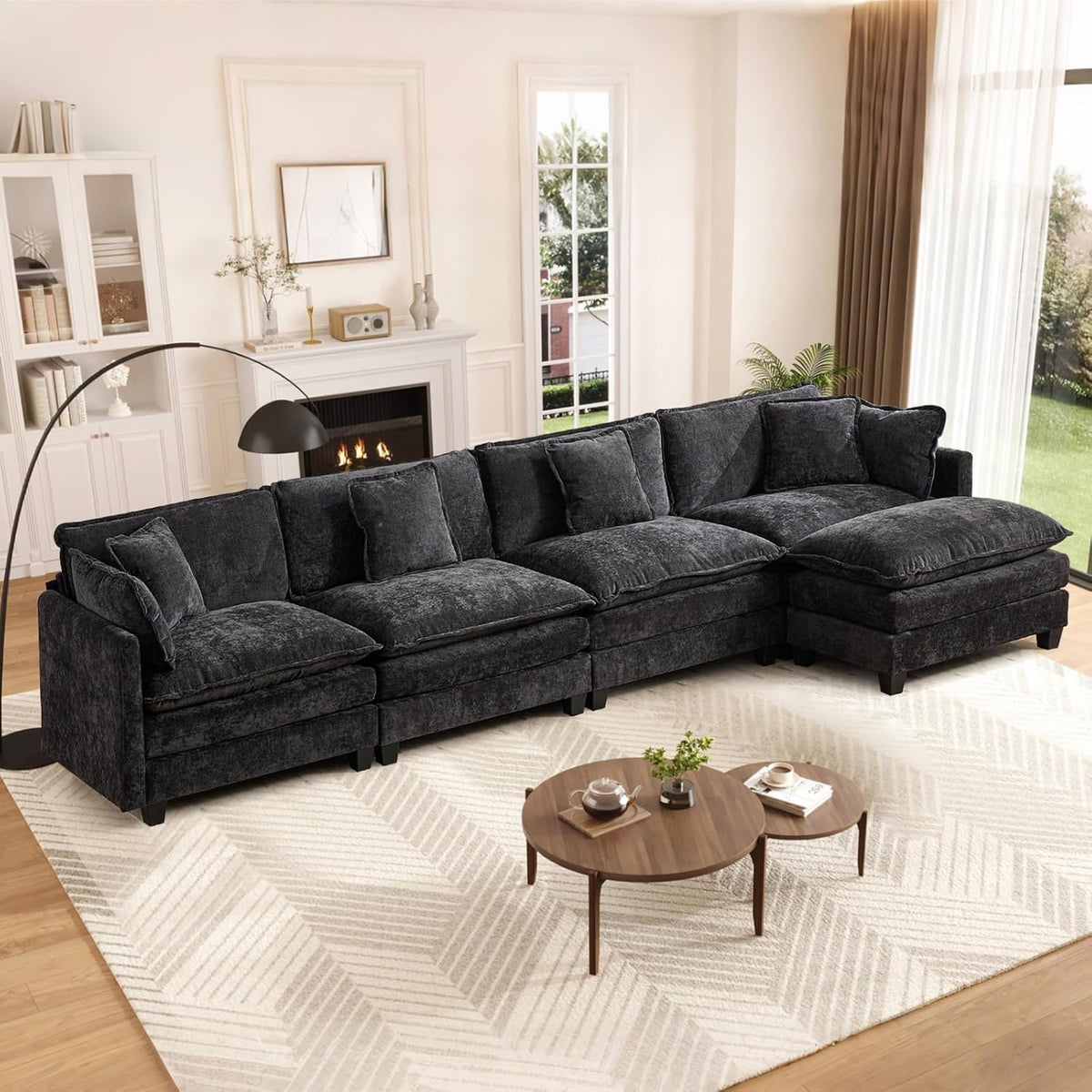 Sofá Modular Modular de 380.0 cm en Forma de L, sofás Convertibles de Gran tamaño, sofá de felpilla de 4 plazas con Asiento Profundo SleeperCloud con Almohadas y 2 otomanas para Sala de