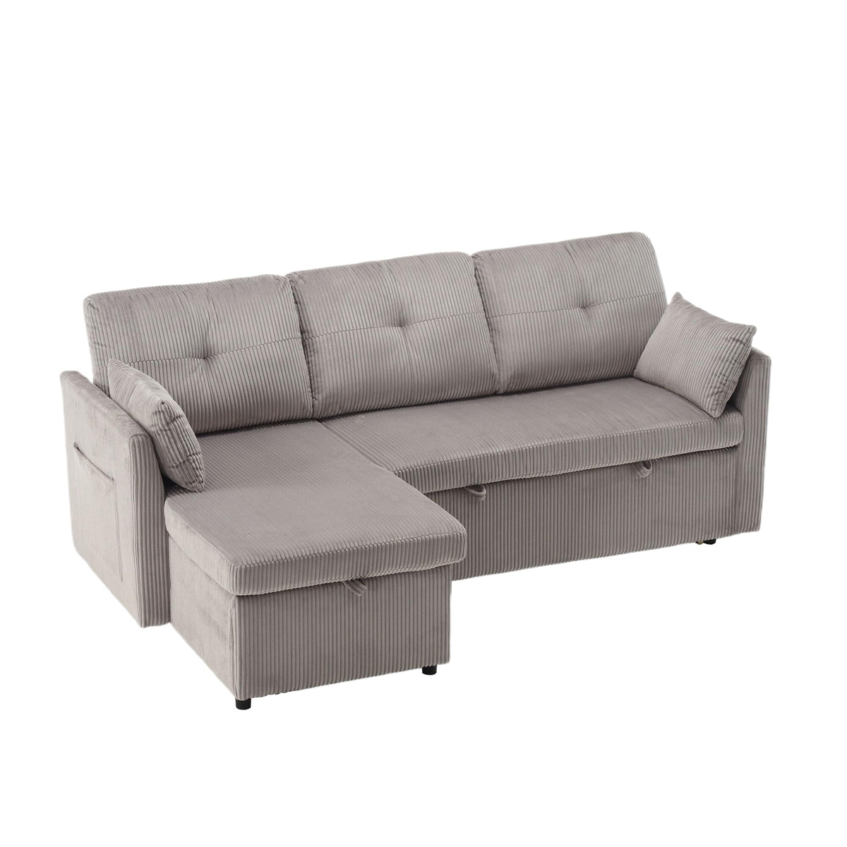 Lubvtti Sofá cama de 3 plazas moderno con función de cama, con espacio de almacenamiento, cargador USB, reposabrazos portaobjetos y 2 cojines, sofá de esquina en L, sofá de 3 plazas, chenilla (C-gris)