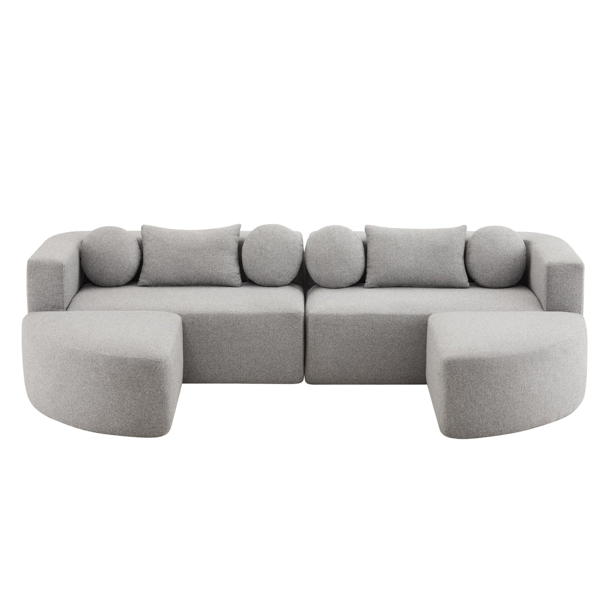 LAKFEW Sofa Cama con Cama Extensible y Taburete Almacenaje, Sofa Rinconera con USB, Lámpara de Lectura, Mesa Plegable con 2 Posavasos, 205x205x85 cm, Gris