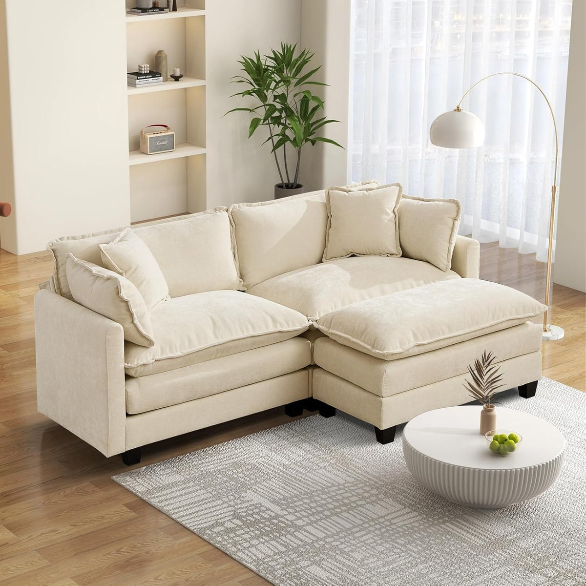 Sofá Modular Modular de 380.0 cm en Forma de L, sofás Convertibles de Gran tamaño, sofá de felpilla de 4 plazas con Asiento Profundo SleeperCloud con Almohadas y 2 otomanas para Sala de