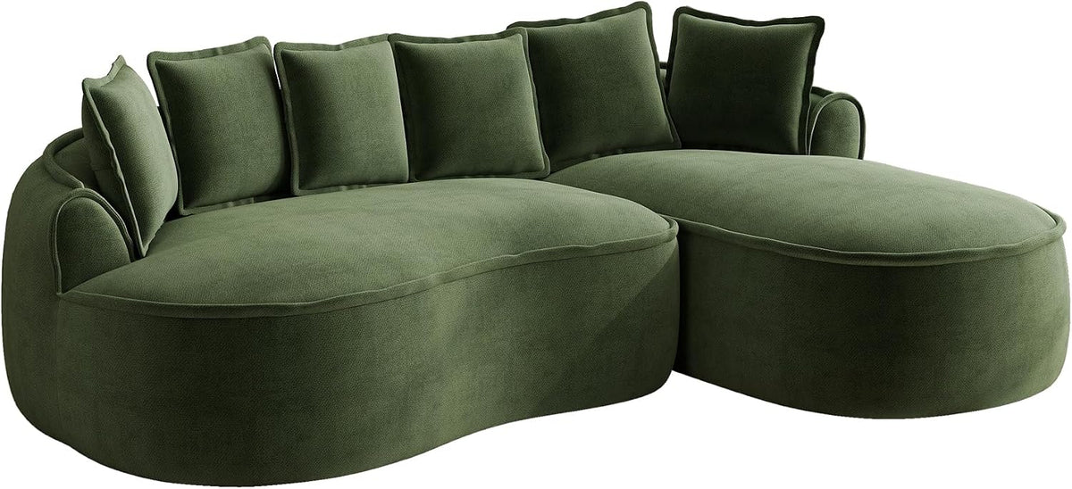 Sofá modular en forma de L sin marco, cómodo sofá de chenilla nube con asiento profundo, chaise longue moderno, extra grande, cojín ideal para salón, color verde
