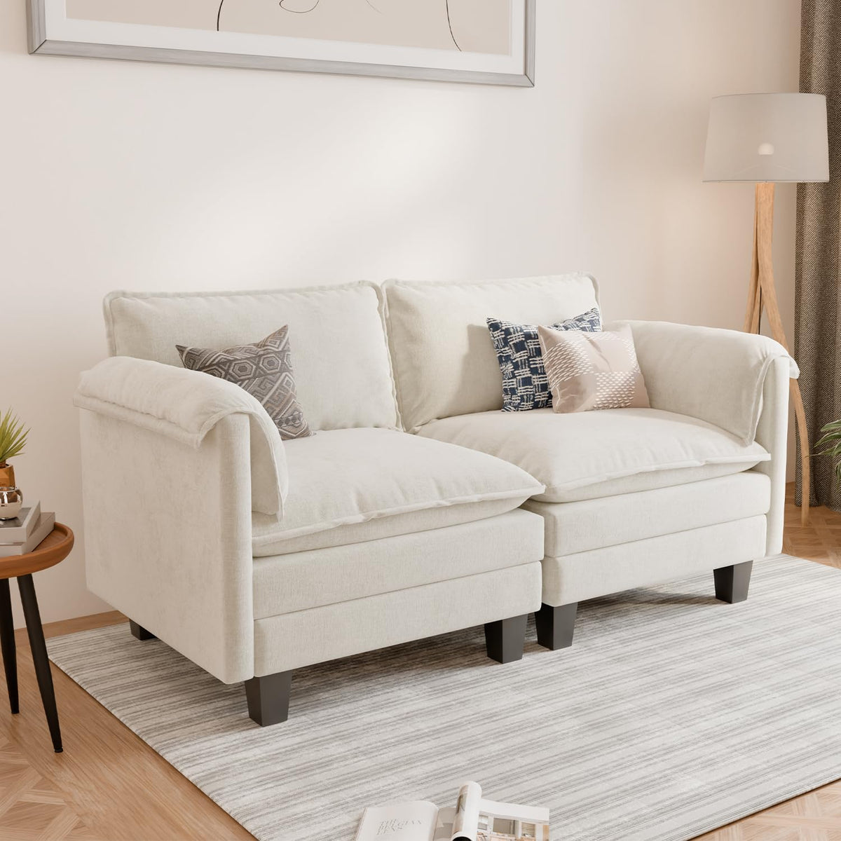 ELUCHANG Sofá Nube Modular 256cm, Sofá de 3 Plazas con Asiento Profundo 62cm, Montaje sin Herramientas, Sofá Moderno de Chenilla para Salón y Habitación, Gris Perla
