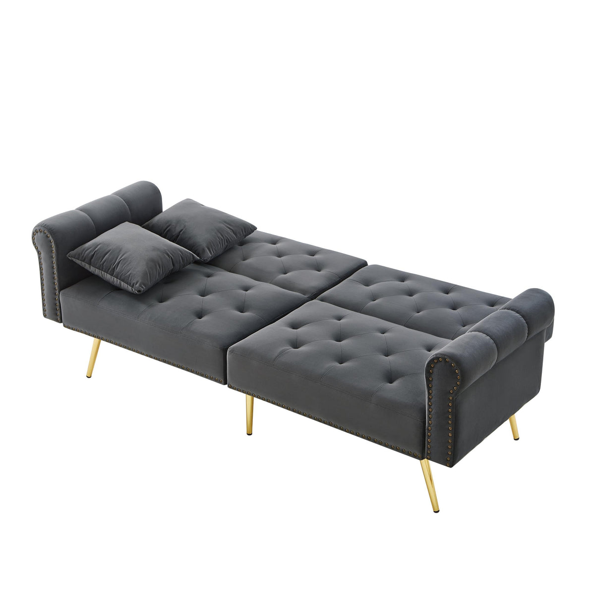 Sofá cama moderno de 2 plazas, tapizado en terciopelo, respaldo ajustable en 3 niveles y patas de metal doradas, elegante sofá con función de dormir, ahorra espacio, resistente, 173 x 75 x 70 cm