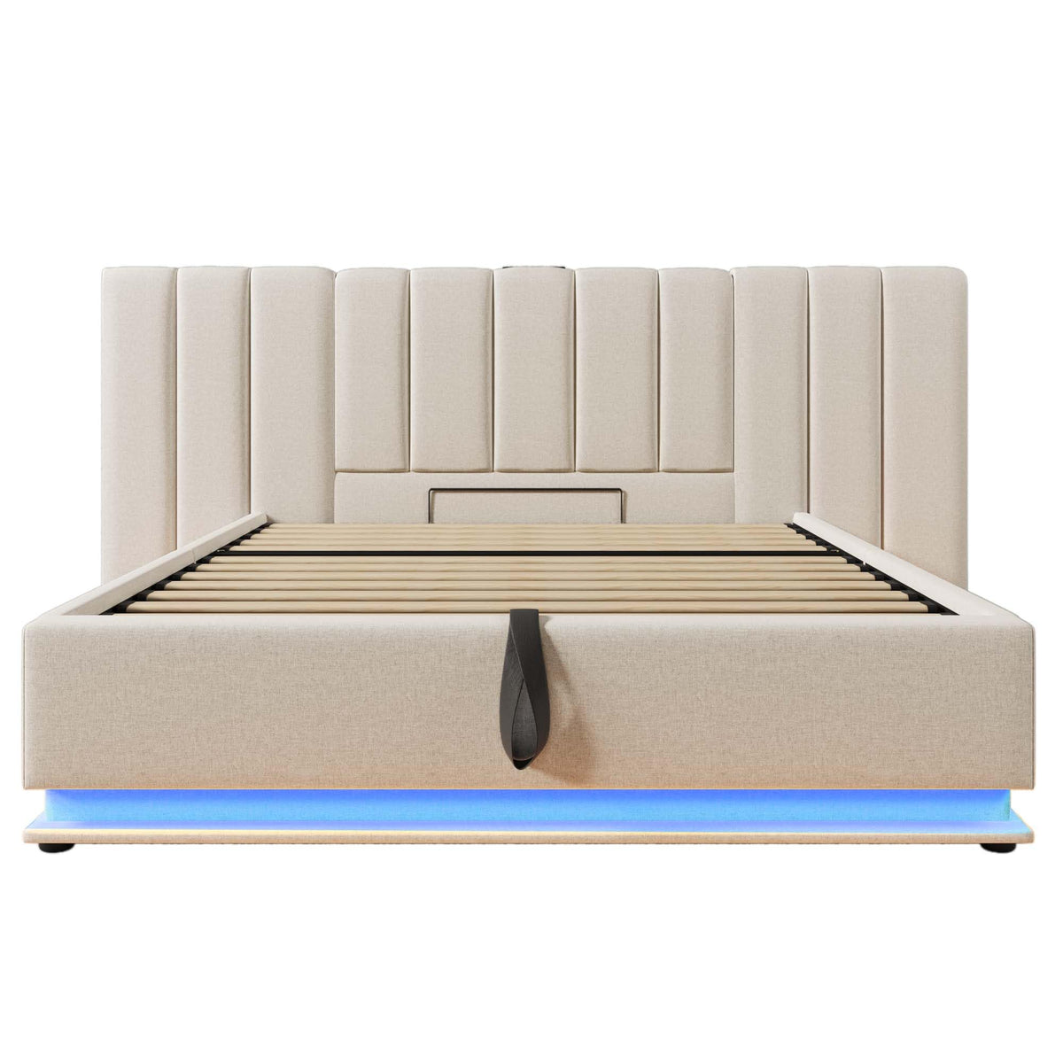 Cama tapizada 180×200cm, Cama Doble con canapé con LED y función de Carga USB-C, PU, sin colchón ni mesita de Noche (Blanco, 180 x 200 cm)