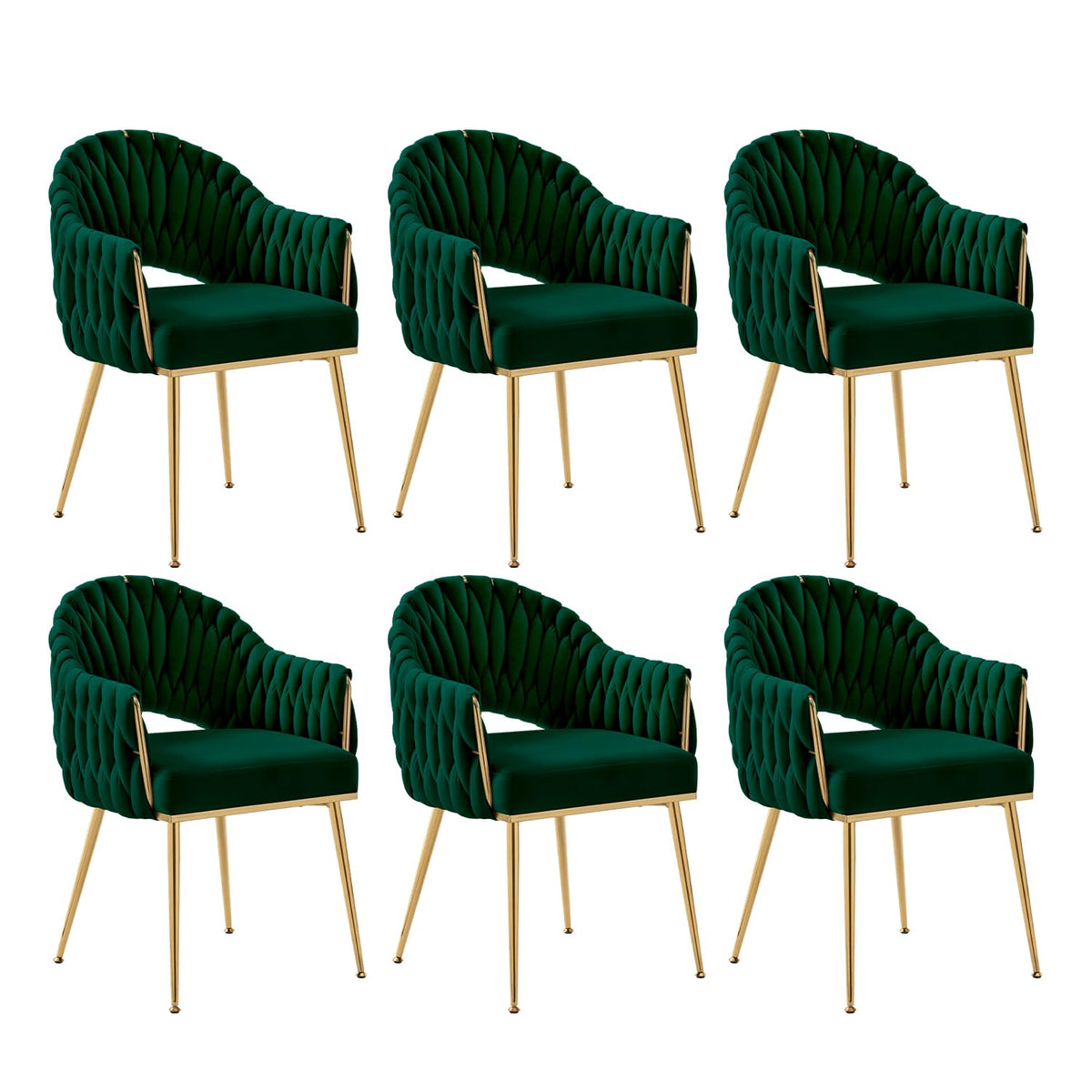 Juego de 4 sillas de comedor de terciopelo, sillones de salón, sillas de comedor con reposabrazos, sillas de cocina con respaldo alto trenzado a mano, silla de tocador con patas doradas