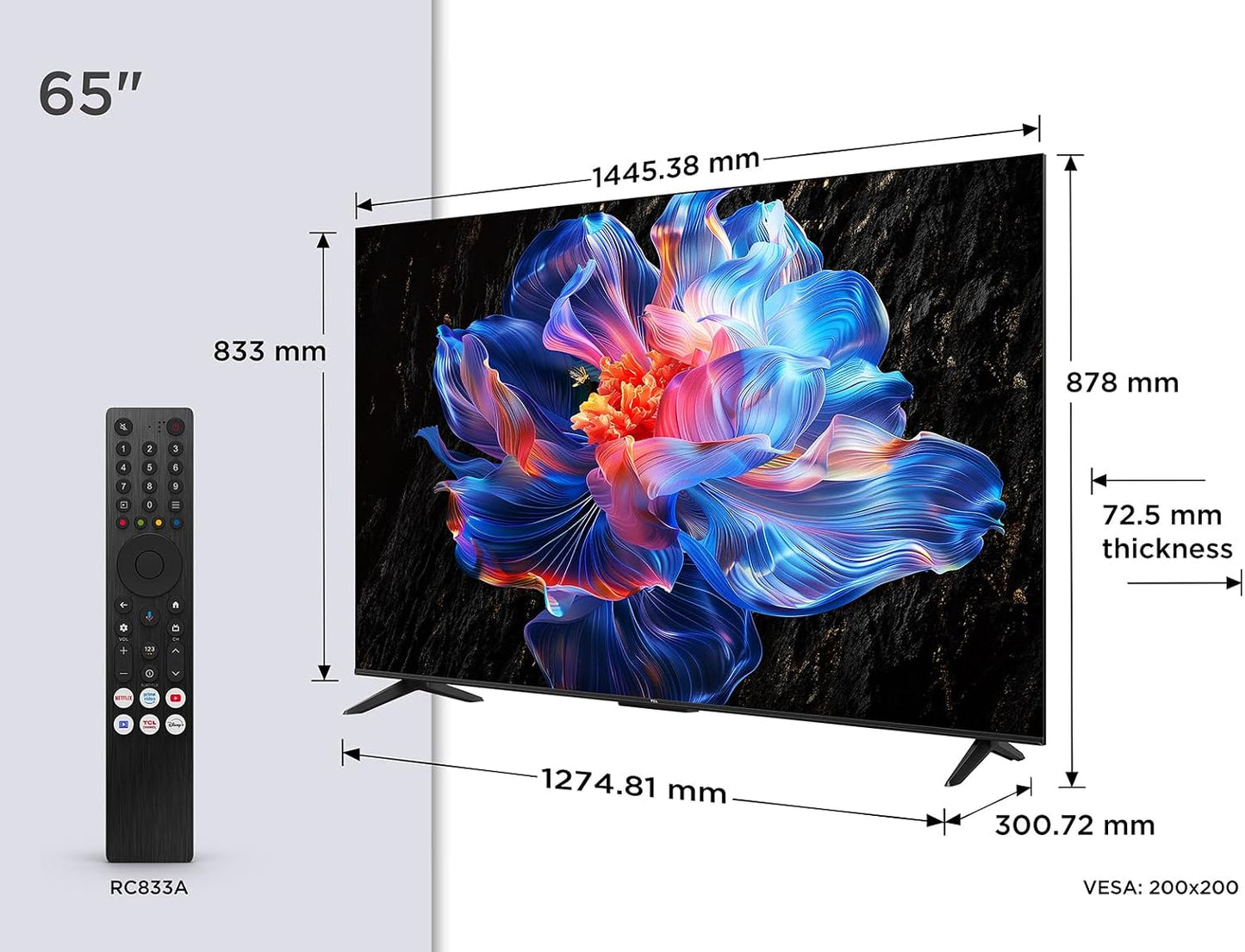 TCL 65V6C Televisor 65 Pulgadas 4K Smart TV LED, HDR, Google TV, Dolby Audio, Alexa y Google Assistant, Chromecast Built-in, Motion Clarity